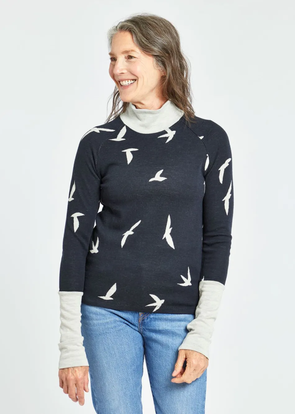 Women Oiselle Wazzie Wool Jacquard Mock Neck Long Sleeve